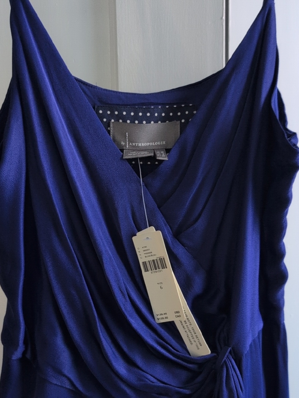 Anthropologie Spaghetti Strap Draped Dress - Royal Blue